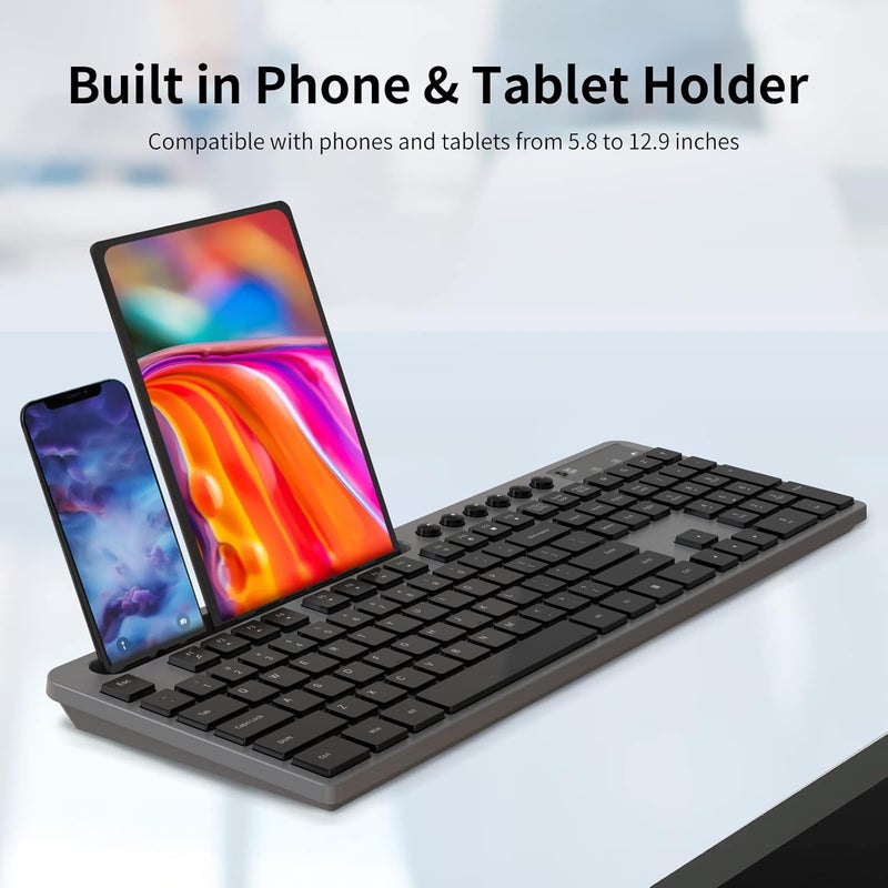 MARVO Wireless Keyboard and Mouse Combo, 2.4G Ergonomic Wireless Computer Keyboard with Phone Tablet Holder, Silent Mouse with 6 Button, Compatible with MacBook, Windows (Grey) - Image 3